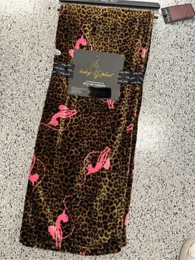 Baby Phat Leopard Print Plush Throw with Pink Cat Motif